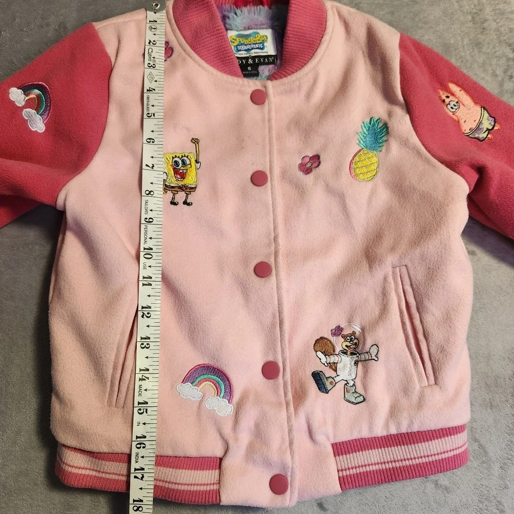 Girls Andy & Evan SpongeBob SquarePants Varsity Jacket 6 Pink Faux Fur Lined